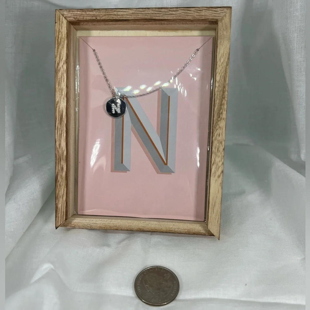 N Initial 3A CZ Minimalist Round Tiny Pendant Necklace S925 Twee Preppy Chic